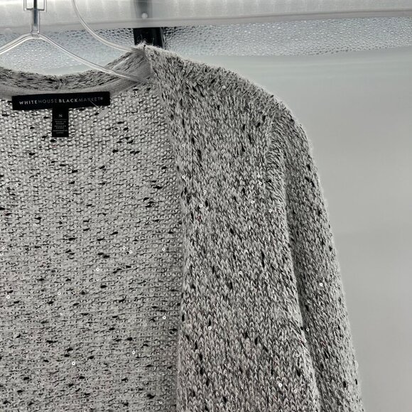 WHBM Women's Sequined Open Front Cardigan Duster Gray Knit Size Small - Picture 4 of 9